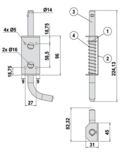 Verrou type porcherie Acier zingué blanc