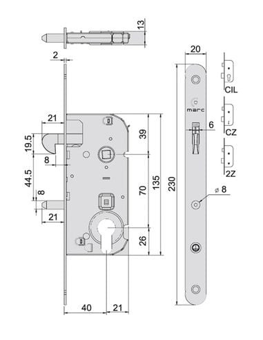 Serrure à crochet axe 40 mm Laqué Blanc - MARQUES