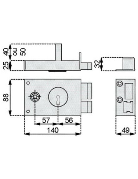 Serrure de grille horizontale 4 gorges À fouillot pêne acier - JPM