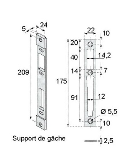 Gâche centrale pour pêne demi-tour et rouleau 2835/24/OR - STREMLER