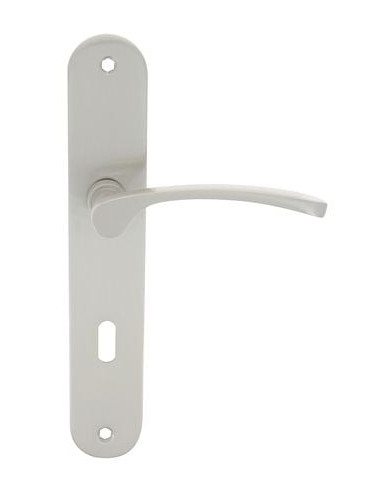 Poignée de porte sur plaque Finition nickel mat...