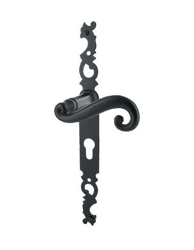 Poignée de porte fer noir sur plaque Cévennes -...