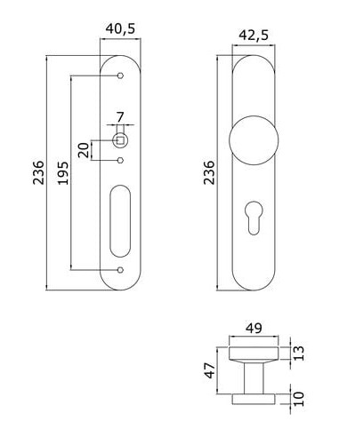 Ensemble sur plaque inox L 56 bouton tournant