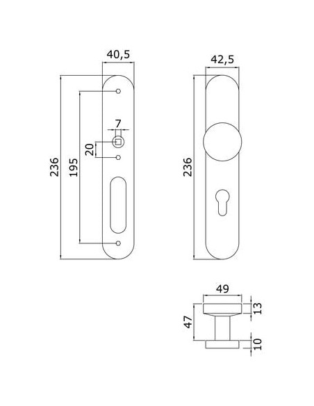 Ensemble sur plaque inox L 56 bouton tournant