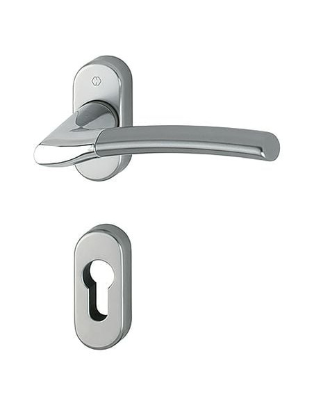 Ensemble laiton sur rosace ovale Bergen Finition Chromé / Aluminium aspect inox F49/F9 - HOPPE
