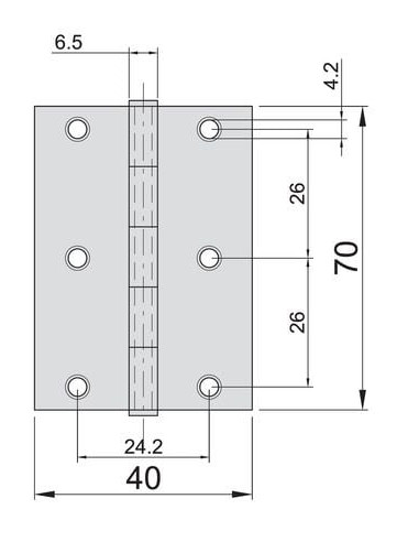 Charnière en inox type étroit