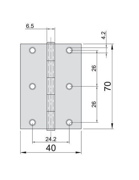Charnière en inox type étroit