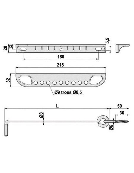 Crochet crémaillère et bloqueur aluminium BOURGEOIS
