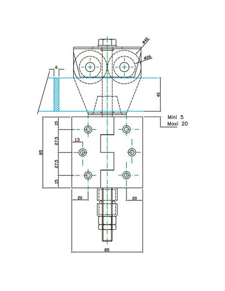 Monture à galet à déplacement latéral BOB 50 Fixation sur plat - MANTION
