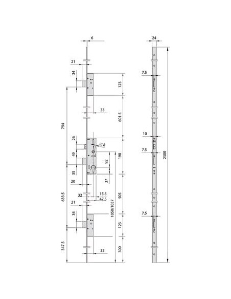 Serrure multipoints Performa Têtière plate pêne dormant et 1/2 tour - ISEO