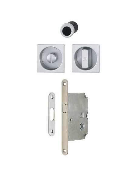 Set pour porte coulissante aluminium rosace carrée Finition chromé mat coloris F94-1 - HOPPE