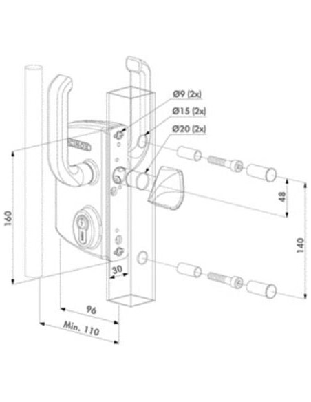 Serrure pour portail coulissant LSKZ Pour profil de 80 mm - LOCINOX