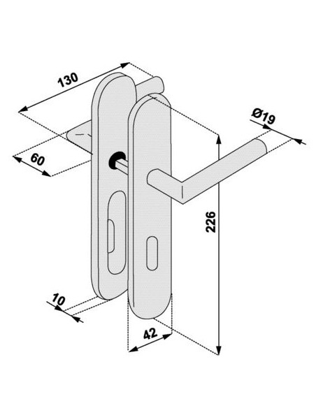 Béquille inox sur plaque pour porte OPENLINE