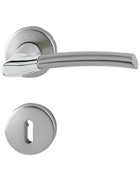 Ensemble laiton sur rosace ronde Bergen Finition Chromé / Alu Aspect inox F49/F9 - HOPPE