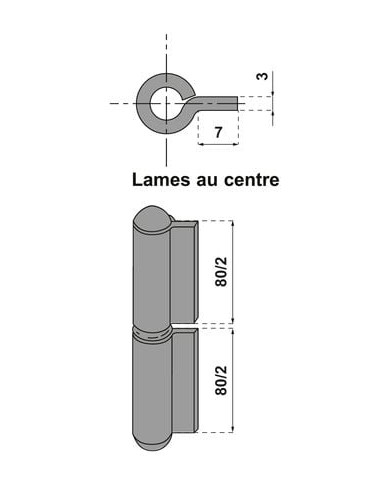 Paumelle de grille roulée Lame centre courte -...