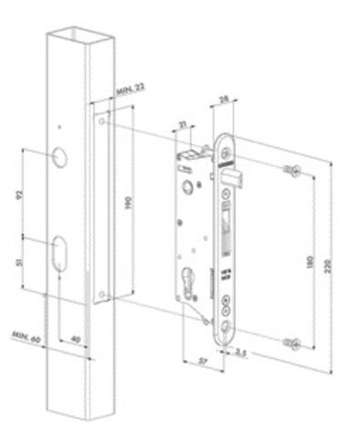 Serrure tout inox à encastrer Sixtylock - axe à...