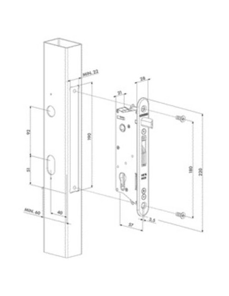 Serrure tout inox à encastrer Sixtylock - axe à 40 mm - LOCINOX