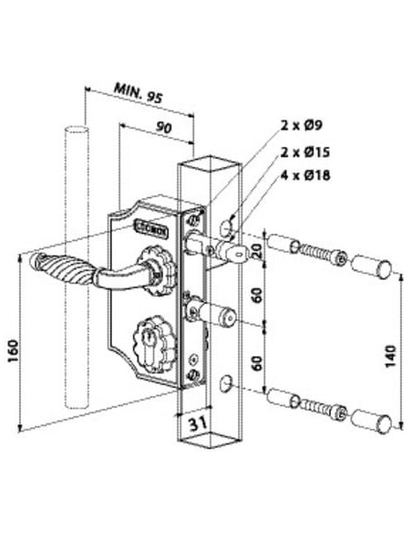 Serrure de portail style fer forgé LOCINOX